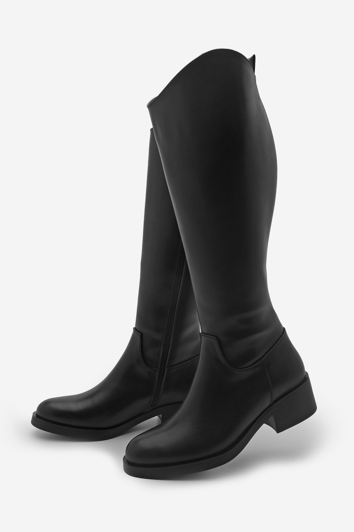 

Women Modern Stylish Fashion Boots Faux Leather Below Knee Zipper Casual Boots Maypos Black 36
