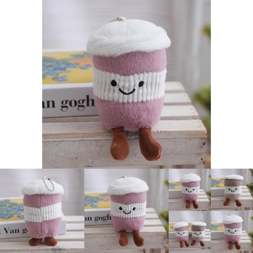 Plush Keychain Cute Cartoon Coffee Cup Pendant With Pp Cotton Filling For Bag Decor And Gift