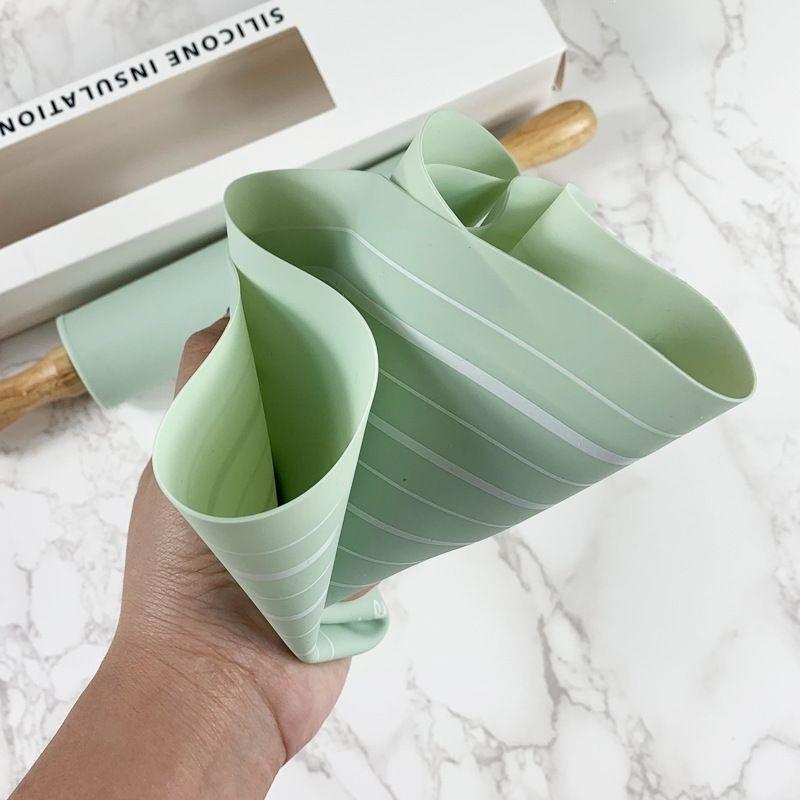 2Pcs/Set Reusable Thickened Rolling Pin Pastry Mat Set Round Silicone Kneading Pad Househeld Pastry Baking Dough Mat
