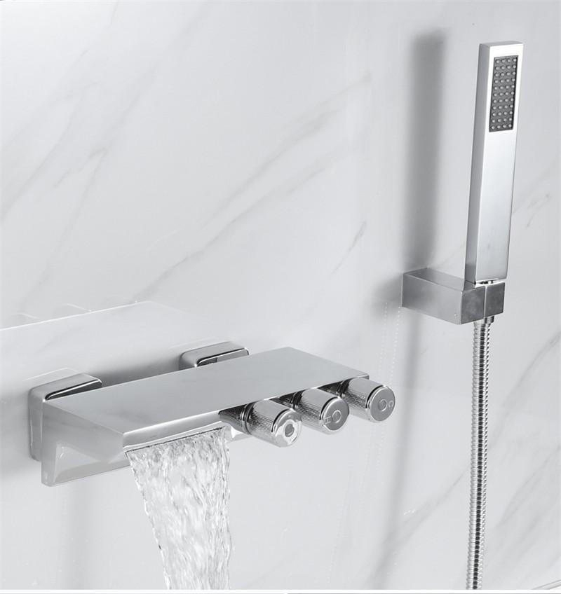 Tuqiu Gold Bathtub Shower Set Wall Mounted Brushed Gold Bath Faucet Bathroom Waterfall Bath & Shower Mixer Tap Brass New