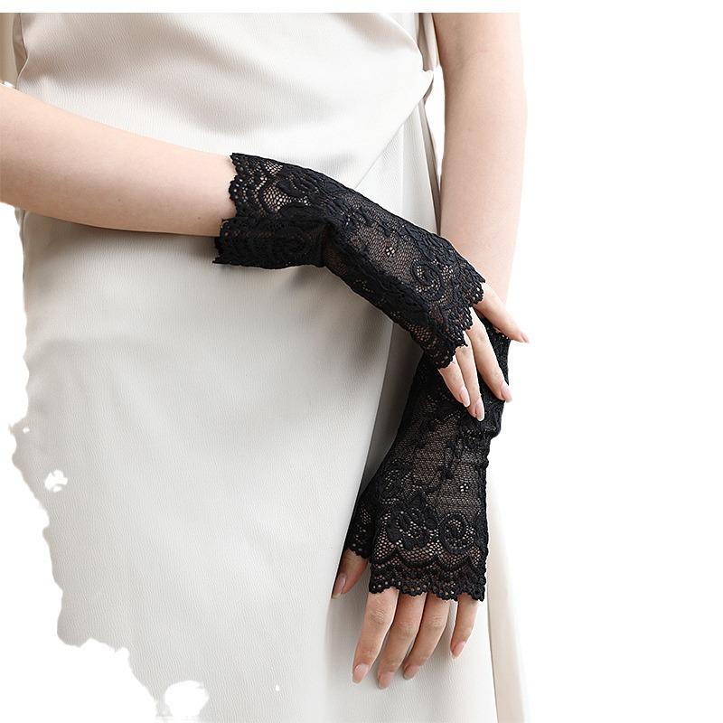 Women's Fingerless Lace Gloves - Short Sailor Style, UV Sun Protection, Scar Cover, Sexy Driving & Dance Accessory