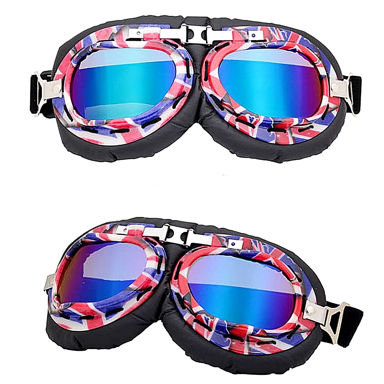 

TradeWind Motorcycle Goggles, Scooter, Cycling Sunglasses, Snowboarding, Airsoft, Retro Protective Glasses, Vintage Style (Multicolor Blue Lenses)