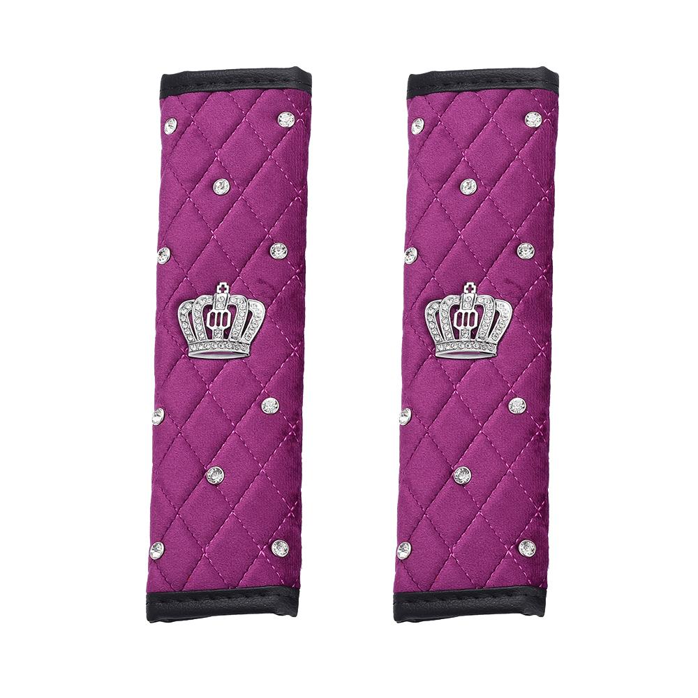 2pcs Bling Rhinestone Crown Black Pink Car Seat Belt Covers Crystal Plush Seatbelt Strap Styling Shoulder Pads Car Accessories