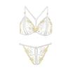 Sexy Three Point Embroidery Underwear Set Plus Size Adjustable Erotic Open Crotch Thong Flower Lingerie Micro Bikini Cupless Bra 2 piece set