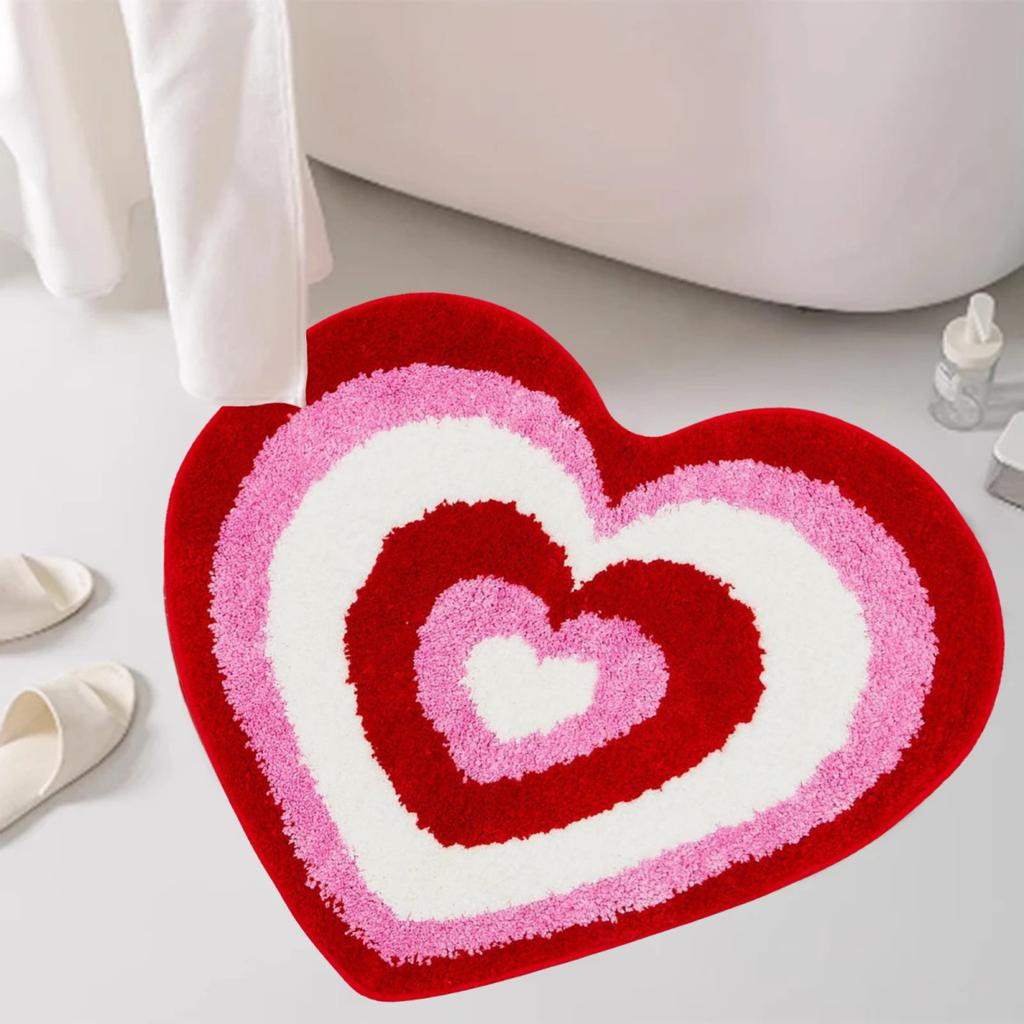 Valentinstag-Badezimmerteppich, rutschfest, herzförmig, weich, waschbar, Liebesform, Duschmatte, Badezimmer-Dekoration