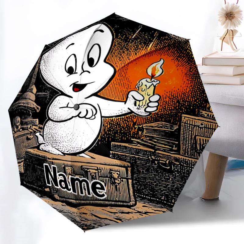 1PC Casper the Friendly Ghost - Custom Name Automatic Folding Umbrella - Compact 8-Rib Design, Durable Plastic & Iron, Daily Use S0106033