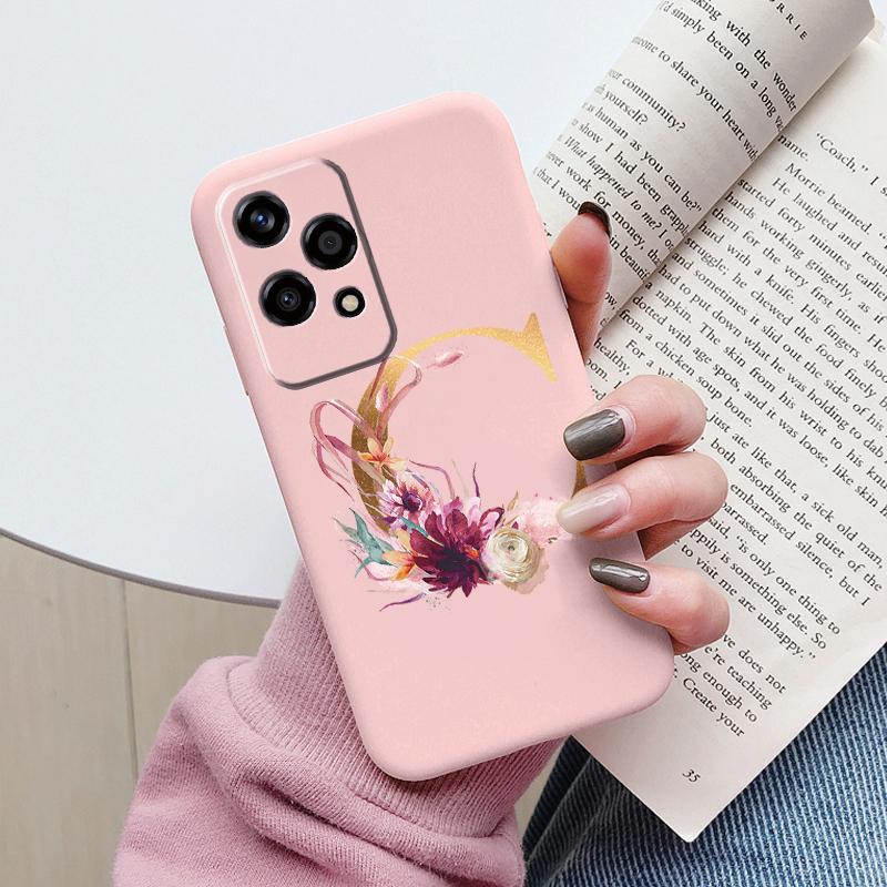 Gold Letter Case For Honor 200 Pro Lite Smart Black Shell Soft Cover For Honor 200Lite Protector Shockproof Funda Pink Flower