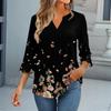 3/4-ermetopper for kvinner T-skjorte Casual Trompetermer Trykk Tunika V-hals Pullover Bluse