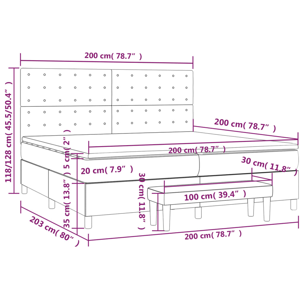 Vidaxl Letto Continentale Con Materasso, Grigio Chiaro, Velluto, 200X200Cm