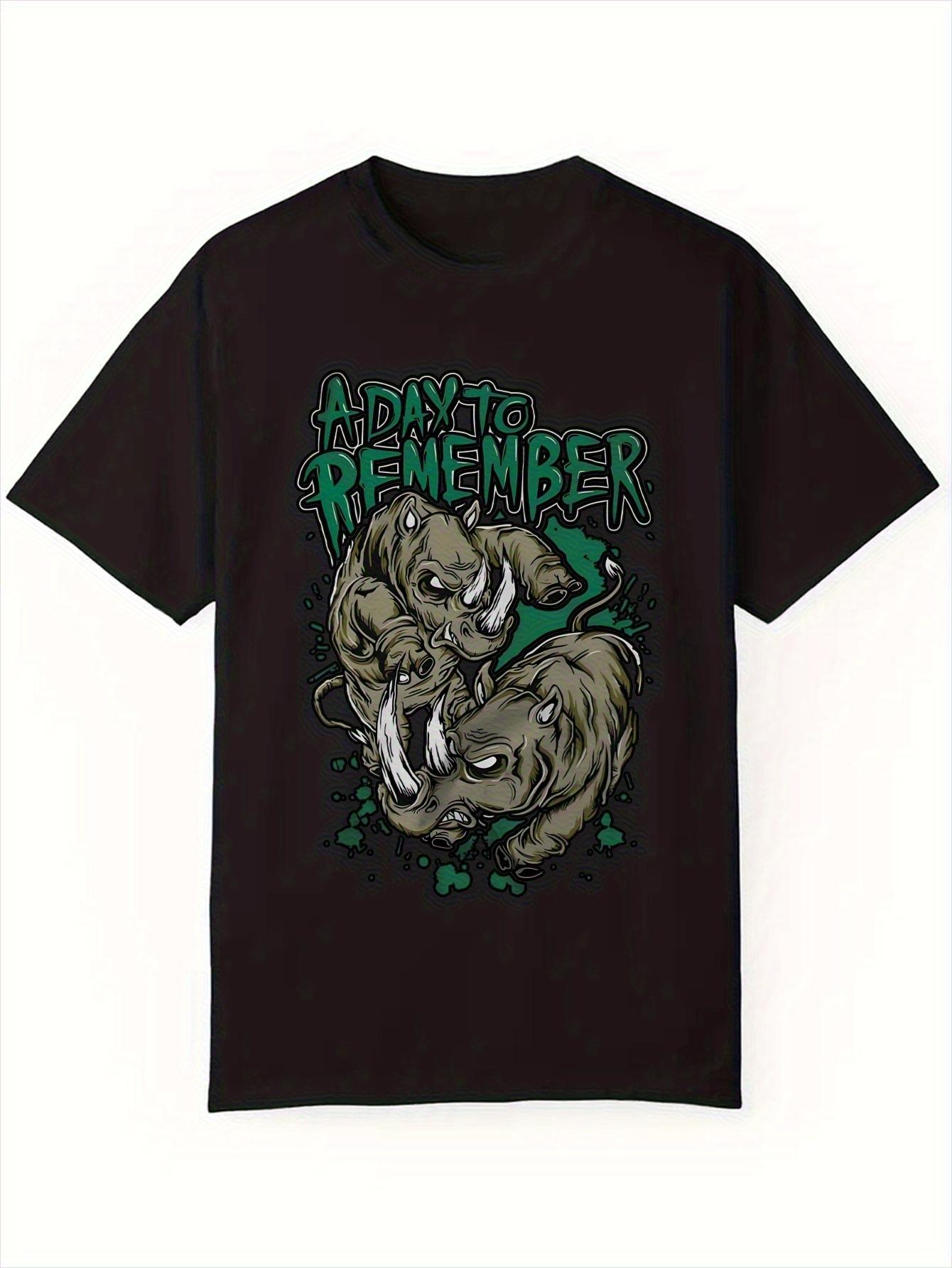 

100% Cotton Graphic T-shirt with Rhino & A Day to Remember Print - Lightweight 180gsm Summer Casual Tee XXL