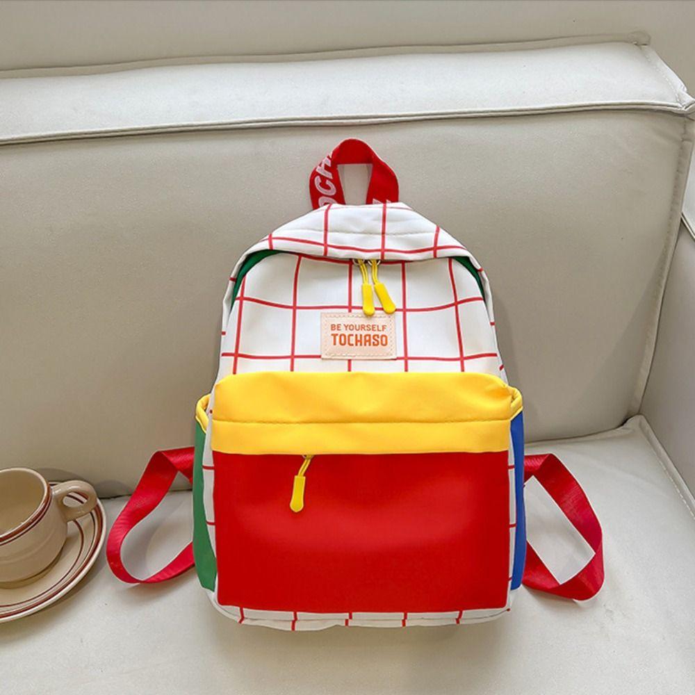 Book Bag Contrast Color Plaid Backpack Korean Style Cute Shoulder Bag Children School Bag  Gift