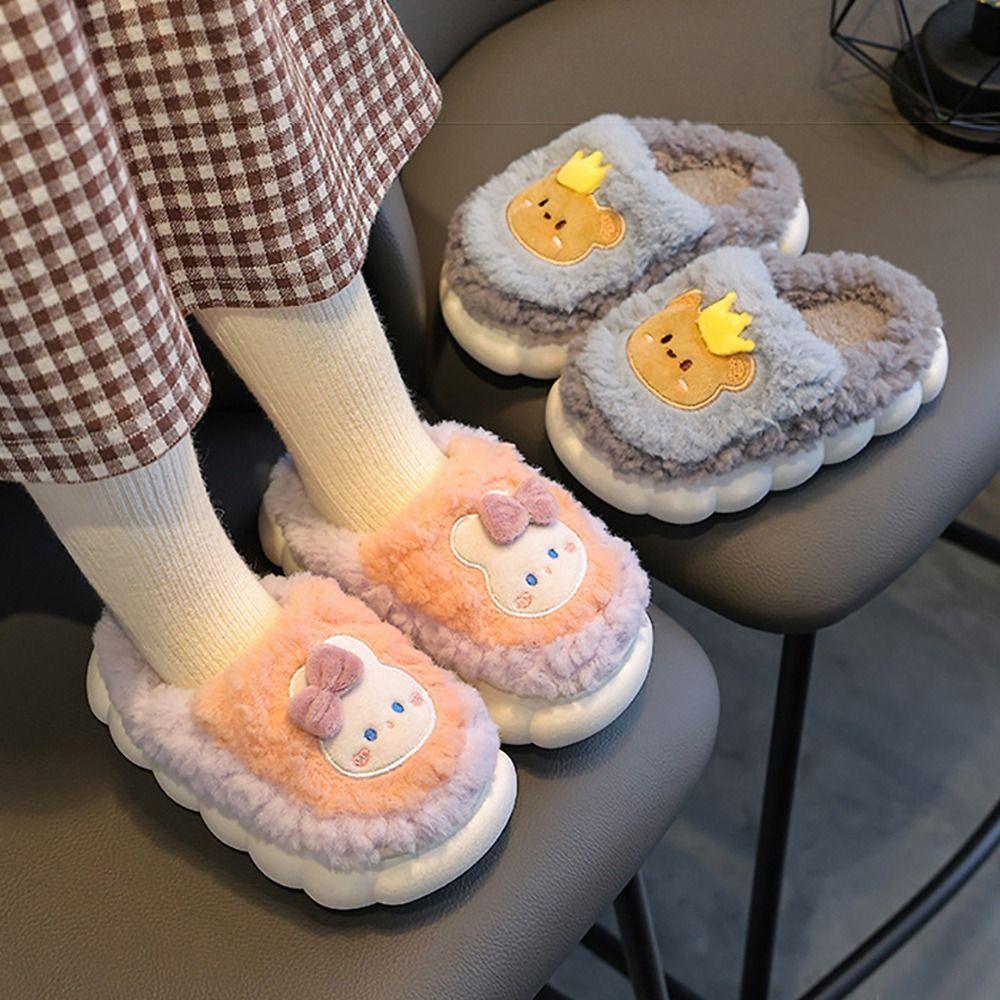 Rabbit/Bear Kids Furry Slippers Girls Boys Winter Slippers High-quality Indoor Slippers