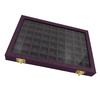 54 Grids Clear Lid Jewelry Tray Showcase Display Storage Linen Case Yellow