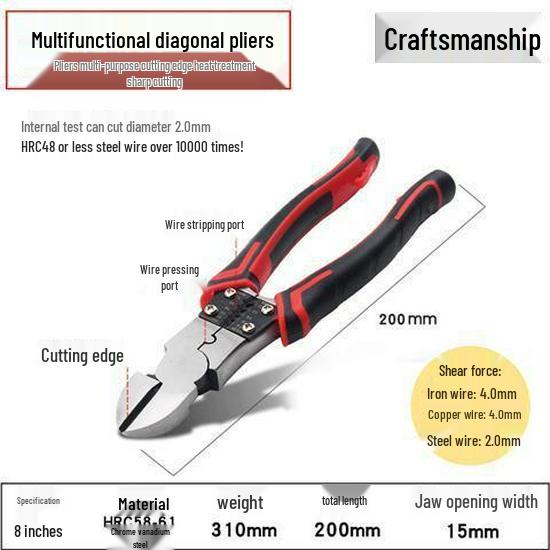 Multifunktionale Elektriker-Diagonalzange: Drahtschneider & Abisolierer mit Seitenschnecke