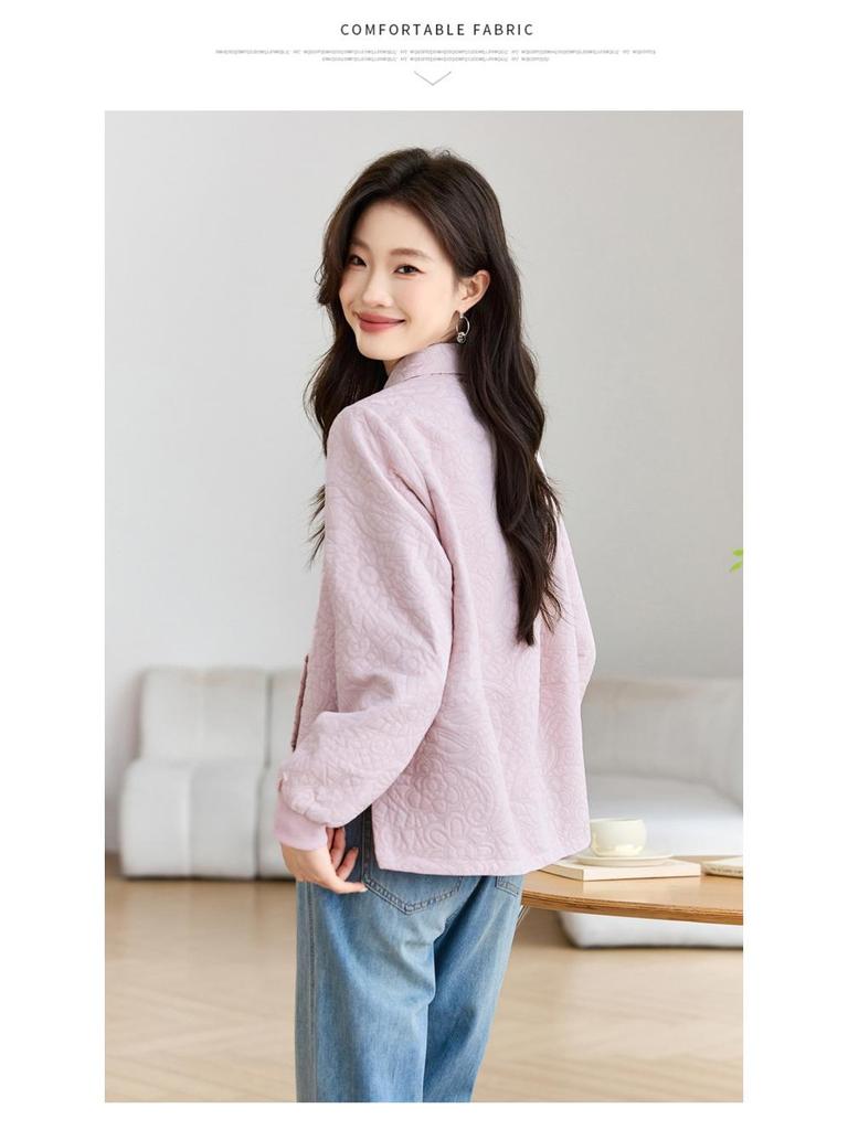 Mom's Chic Lapel Short Coat for Women: Slim-Fit Petite Korean Style for Middle-Aged Spring & Autumn.