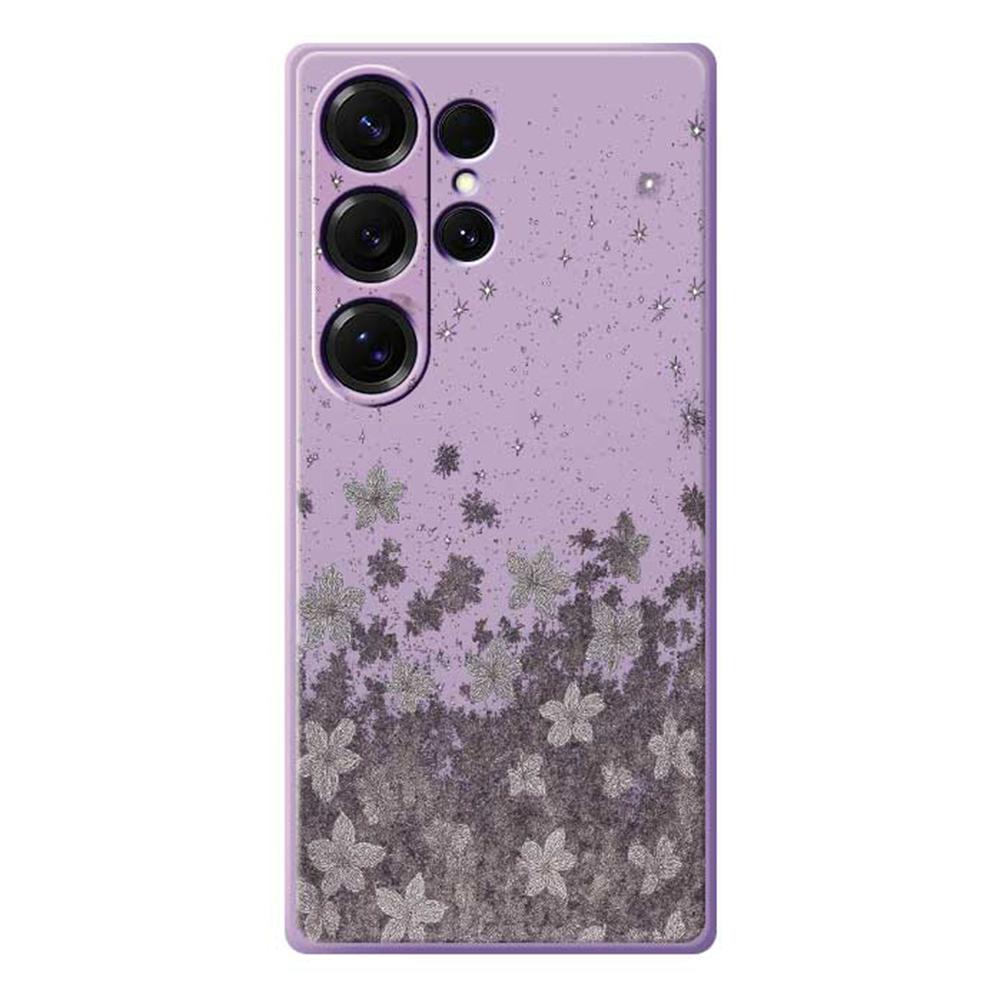 For Samsung Galaxy S25 Ultra Case Grey Flowers Pattern Printing Straight Edge TPU Phone Back Cover