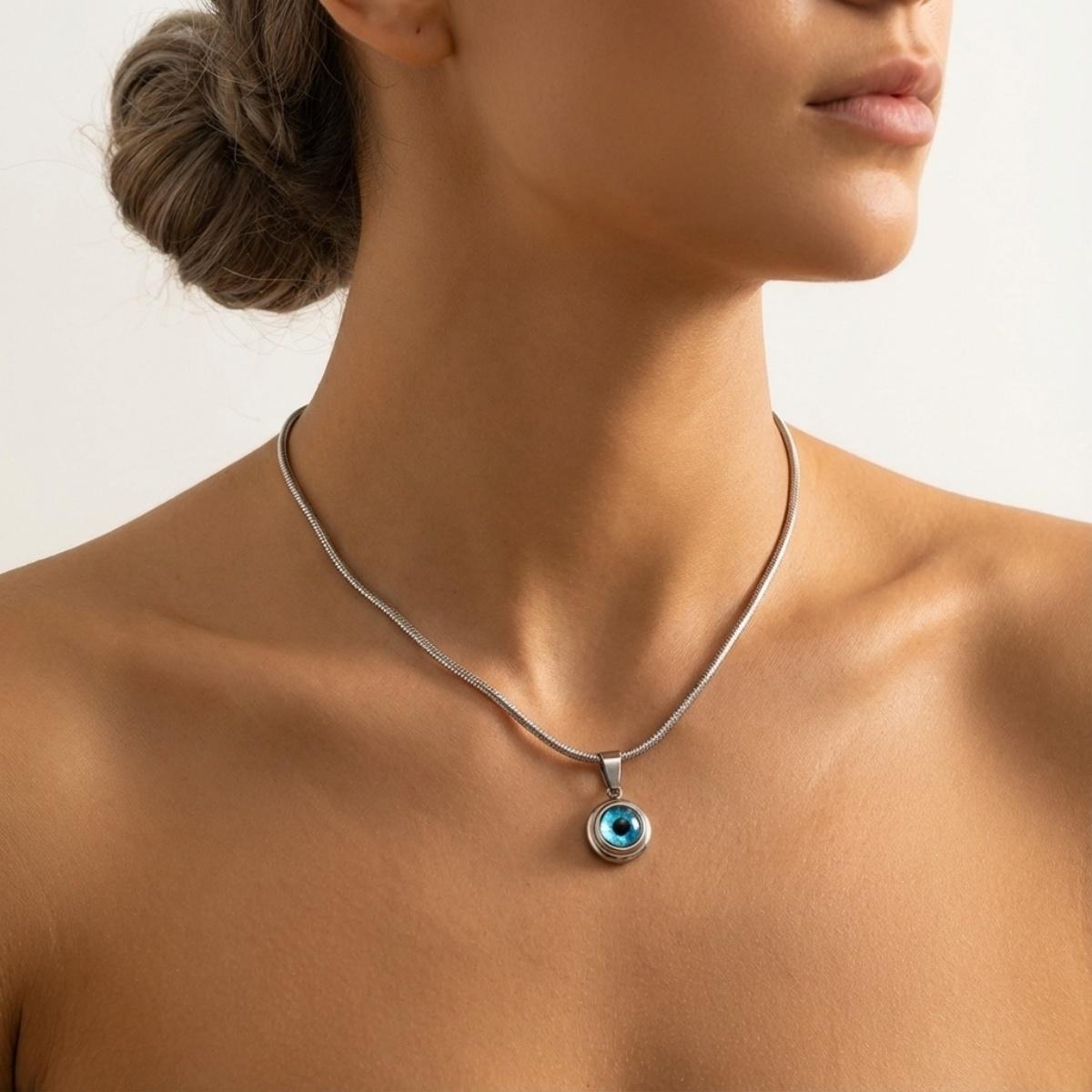 

Stainless Steel Blue Evil Eye Pendant Necklace Classic Little Demon Eye Snake Chain Clavicle Chain Choker Lucky Amulet Jewelry