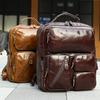 Genuine Leather Business Minimalist Laptop Backpack, High-End Multi-Pocket Backpack, Waxed Leather, Large Capacity Men'S Backpack, Trendy Style