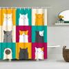 Puppy Cat Cute Cartoon Shower Curtains Washable Fabric Polyester For Bathtub Art Bathroom Decor Partition With Hooks Waterproof