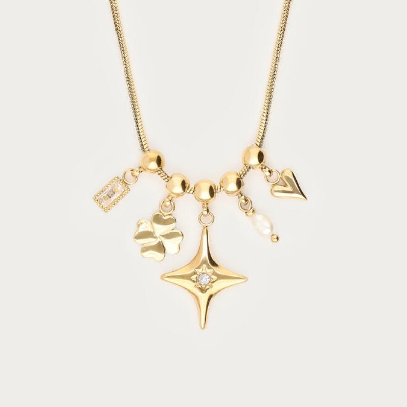 

Stainless Steel Enamel Necklace Tiger Love Multi-Pendant Mix And Match Retro Trendy Cool Popular Single Product Personality Chain