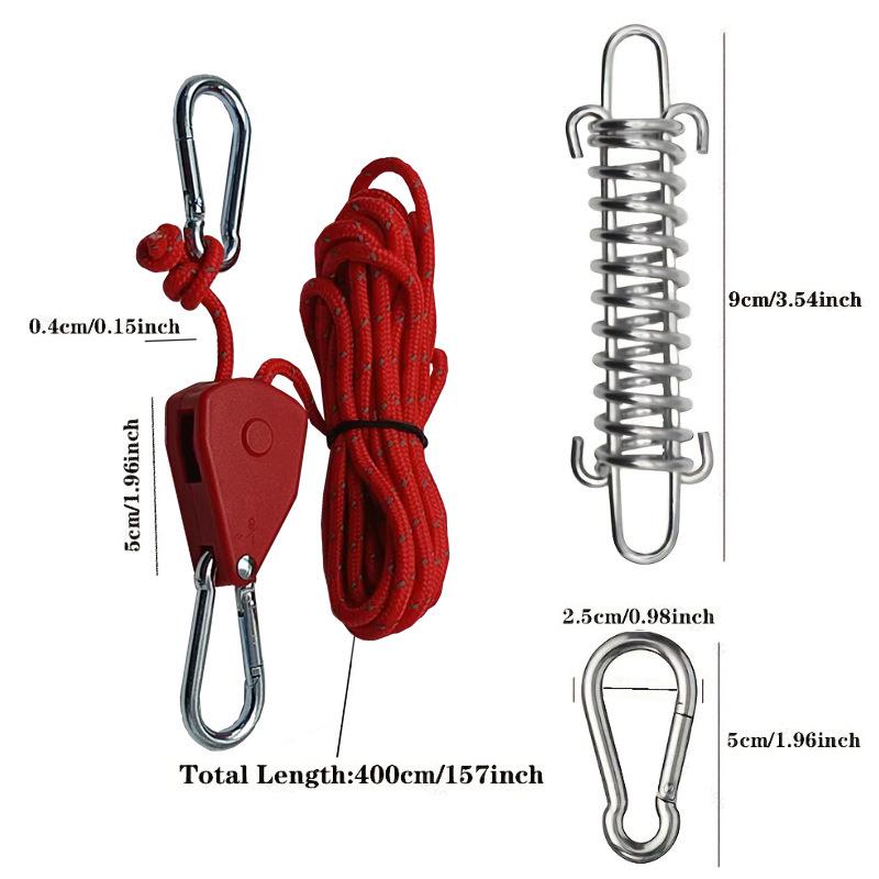 Camping Tent Rope Tensioner with Metal Pulley - Elastic Windproof Tarp Extension