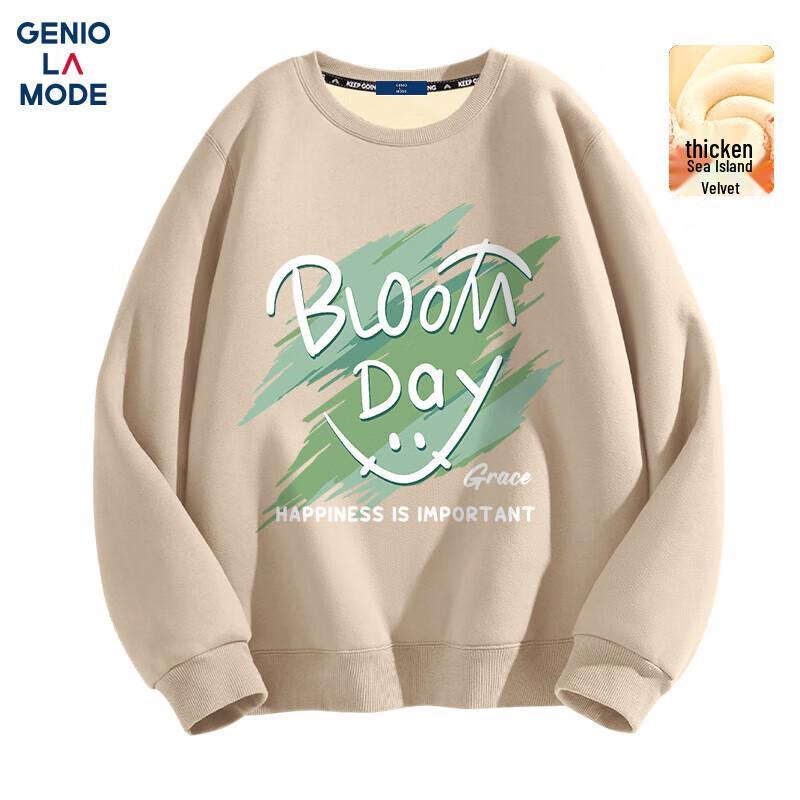 GENIOLAMODE Men's Fleece Lined Heavyweight Crewneck Sweatshirt with Smiling Face Print