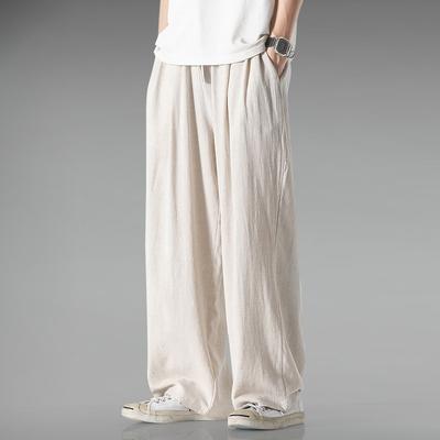 Men's Summer Lightweight Breathable Linen Trousers: Loose Straight Wide-Leg Pants, Cotton-Linen Blend Casual Trousers