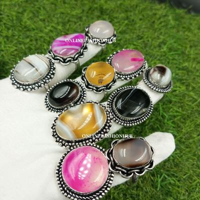 10 Stück Botswana Achat Edelstein Designer handgemachte Ringe Schmuck Großhandel Lot, Bulk Schmuck, Großhandel Ringe, Weihnachtsgeschenk, Großhandel SchmuckMRO-L230