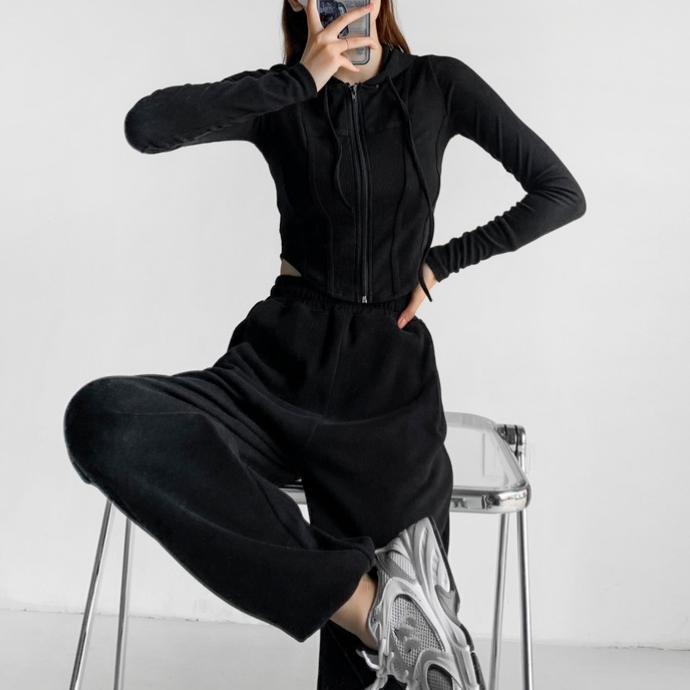 

FiveFive Модная женская толстовка с длинным рукавом Повседневная толстовка с капюшоном Y2k Укороченная толстовка с капюшоном S чёрный