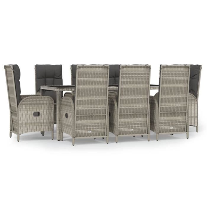 VidaXL 9-piece Garden Dining Set with Cushions Grey 3185028