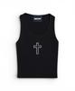 Bonseullipi Gothic Cross Rib Crop Tank (Brown)