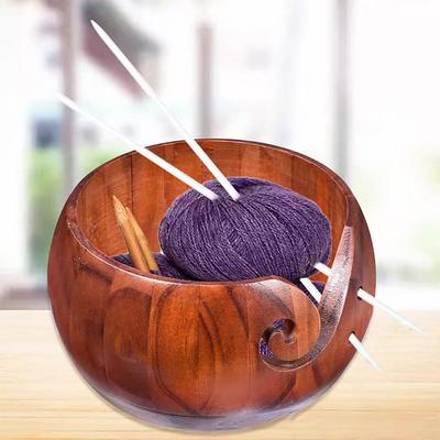 15*8cm Handmade Wooden Yarn Bowl With Holes Woolen Knitting Storage Organizer Needlework Storage Wooden Bowl Crochet Tool Basket