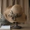 Straw Hat Hand-Knitted Natural Straw Wide Brim UV Protection Foldable Hat Bow Decor Portable Beach Sun Hat