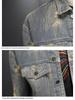 Men's Retro Ripped Washed Jacquard Denim Jacket - Casual & Cool