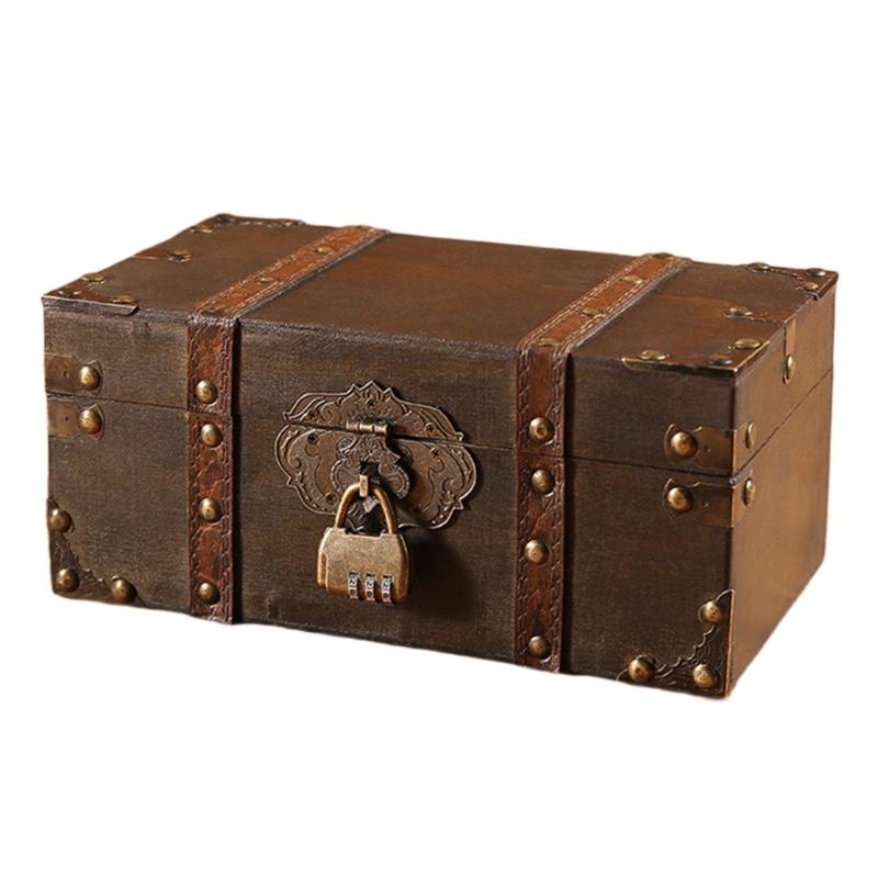 

Элегантная прочная деревянная коробка для хранения в винтажном стиле с дизайном чемоданов, удобная для хранения ювелирных изделий и мелких предметов.