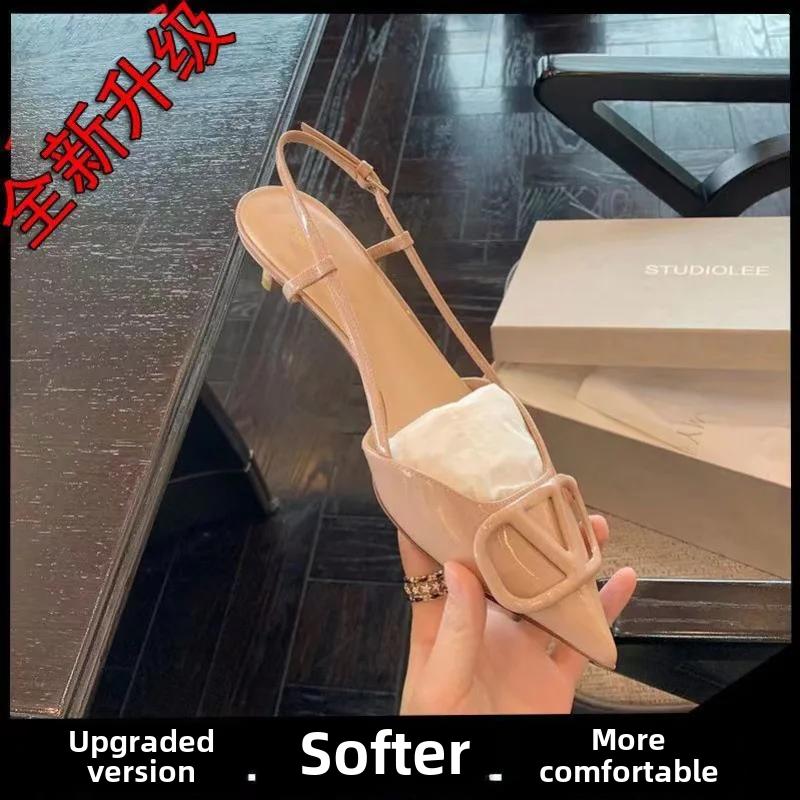 

Новые летние туфли на высоком каблуке во французском стиле 42 Fine Track Pointed V Buckle Strap Sandals Black Women Shoes 42