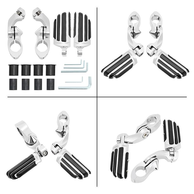 1.25" Highway Footpegs Short Angled Adjustable Highway Pegs W/1-1/4" Engine Guard Chrome for Harley Honda Kawasaki Suzuki Yamaha