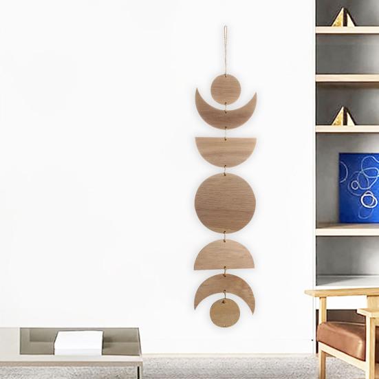 Space-saving Wall Hanging with Lanyard Wood Nordic Style Moon Phase Ceiling Ornament Home Decoration