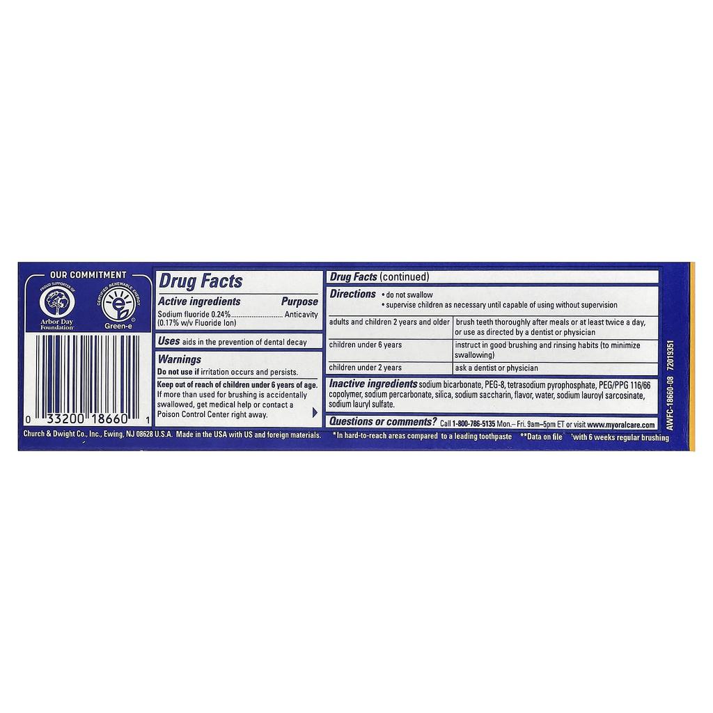 Arm & Hammer Advancewhite, Pasta de Dentes com Flúor para Prevenção de Cáries, Menta Limpa, 121G(4.3Oz)
