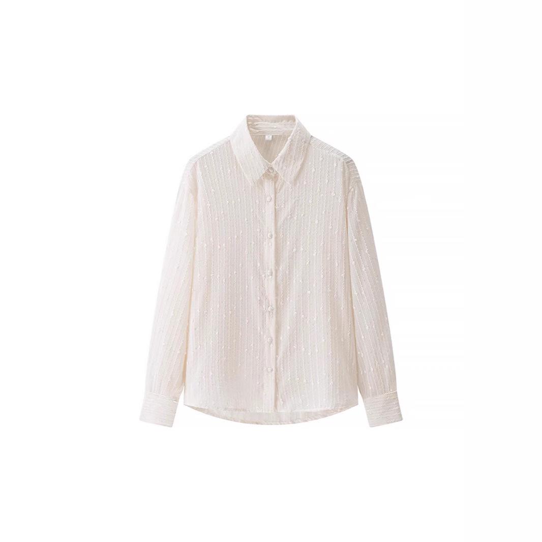 

2025 Spring Lapel Shirt with Sequin Embellishments XS брудно-білий