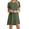Sommer Damen Kurzarm Einfarbiges Kleid O-Ausschnitt Basic A-Linie Midilanges Kleid