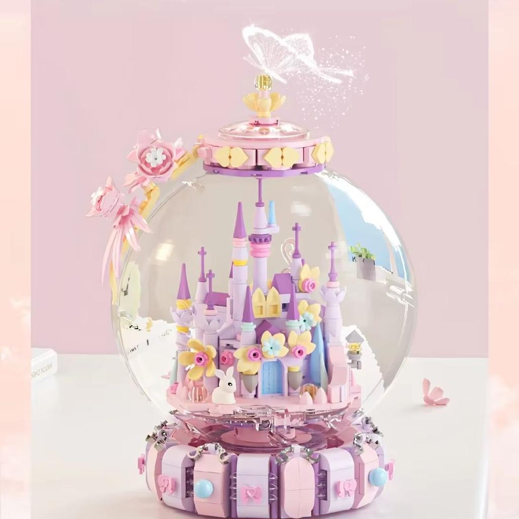 Fairy Tale Crystal Ball Castle Blocks Pink Puzzle Toy Magical Orb Floral Gift for Girls Birthday Christmas Gift for Youngster