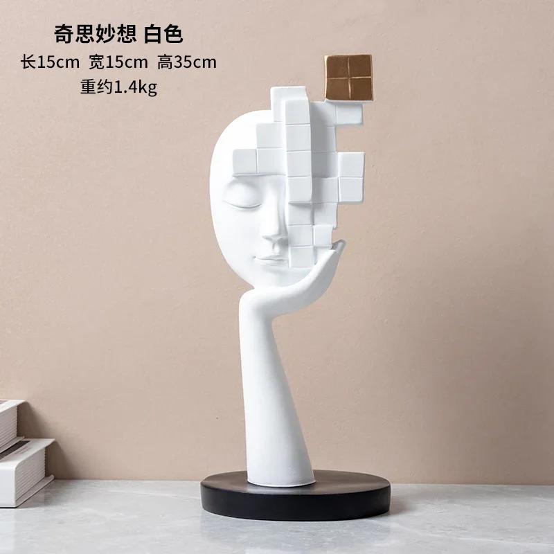 Abstract Face Sculpture Crafts High-end Character Figurine Living Room Wine Cabinet Art Ornaments Home Decoration Gift
