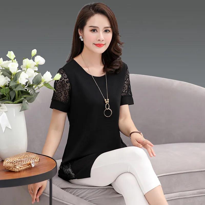 Women's Summer Chiffon Short Sleeve Mid Length Round Neck Large Size Loose T-Shirt