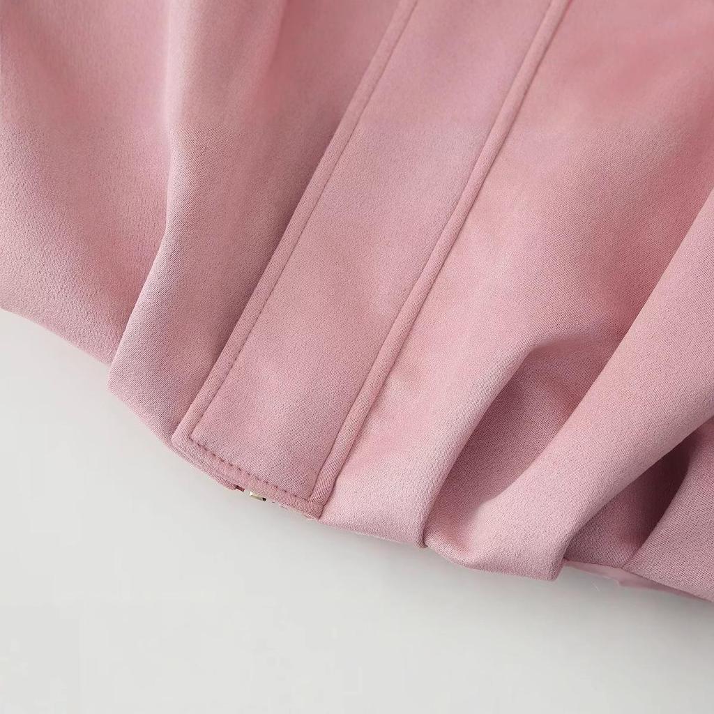 Spring 2025 Women's Fashion European and American Style Suede Short Turn-Down Collar Jacket