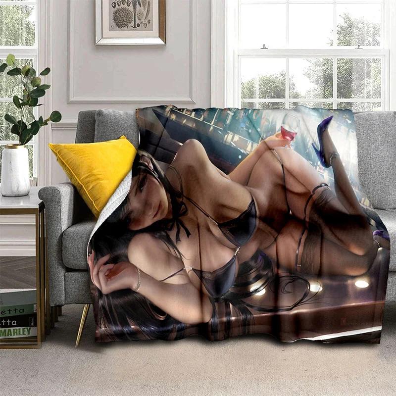 3D Tifa Aerith Sexy Lace Girl Game Cartoon Blanket,Soft Throw Blanket for Home Bedroom Bed Sofa Picnic Office Cover Blanket Kids
