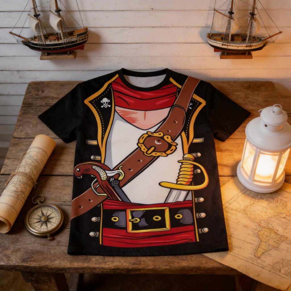 Wacky Spoof Pirate Digital Print T Shirt With Breathable Polyester For Youth Summer Casual Wear