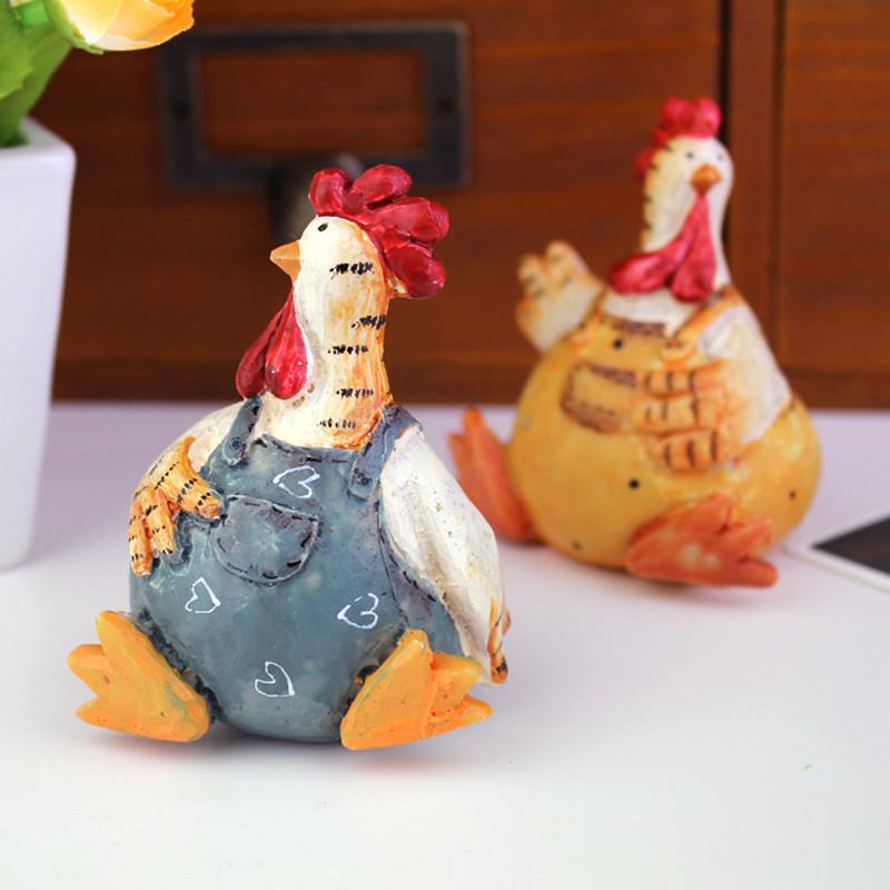 Funny Cute Chicken Couple Garden Rooster Hens Figurines Ornament Miniature Animal Sculpture Resin Crafts Statue