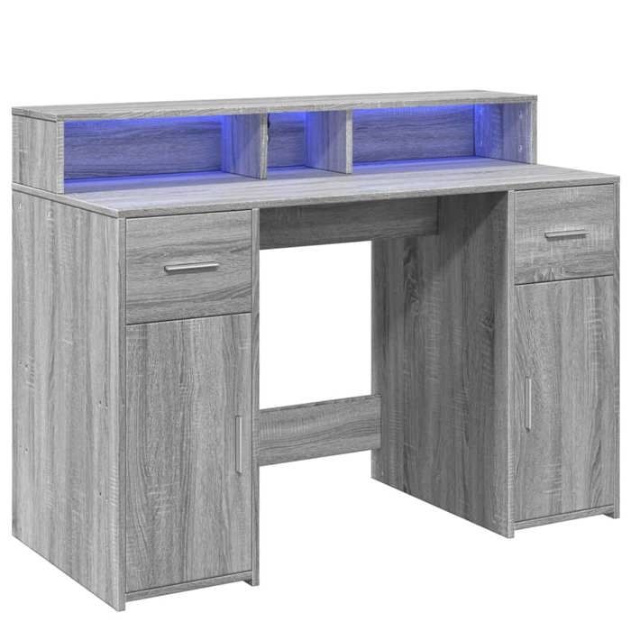 VidaXL Desk and LED Lights Sonoma Grey 120x55x91cm Engineered Wood, Work Desk, Study Desk, Home Office Desk, 3309416