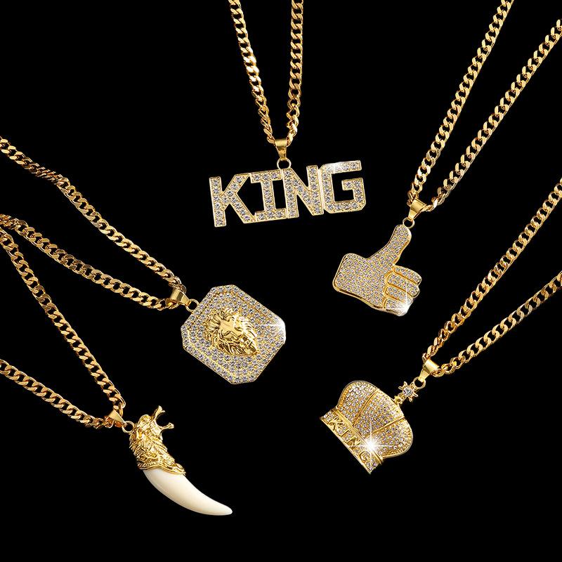 Popular Zinc Alloy Pendant Necklace for Men's Fashion Nightclub Trendy Hip-Hop King Letter